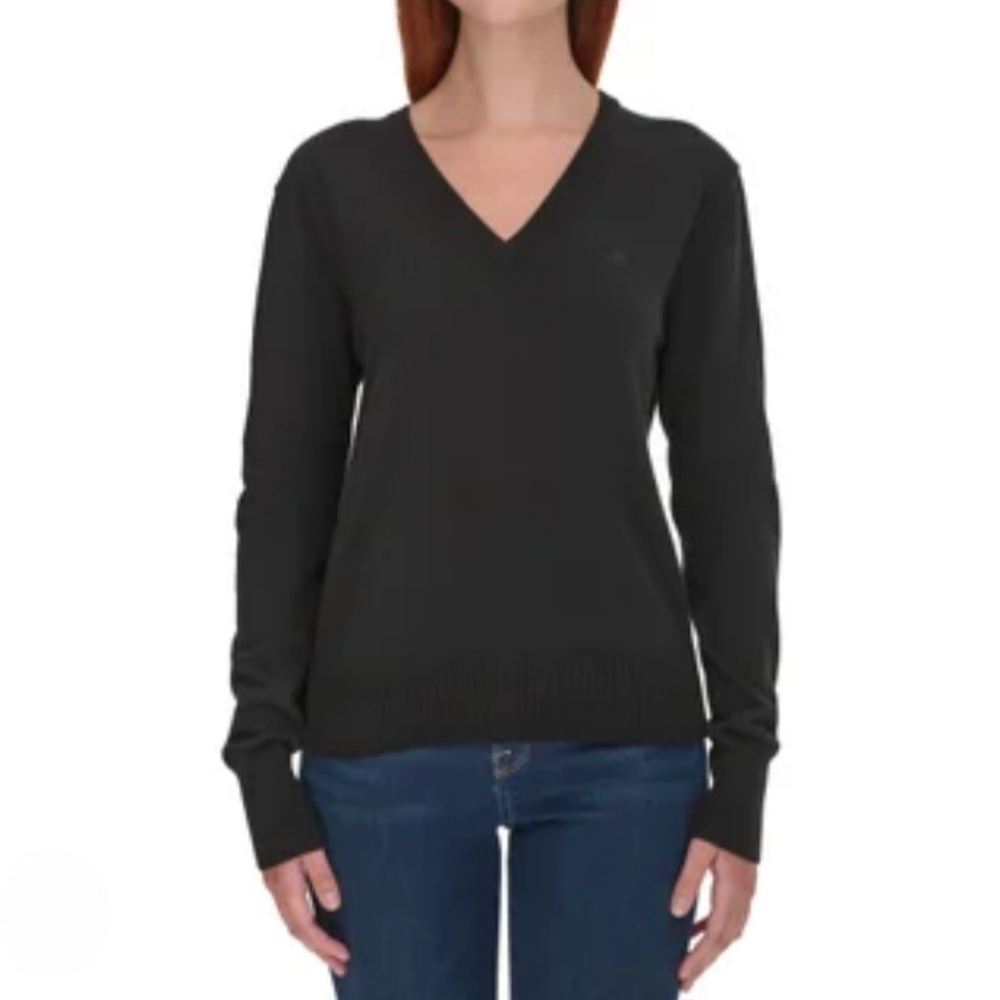 Calvin Klein Jeans V-Neck Sweater Women's Small Black Cotton Knit Top NWT